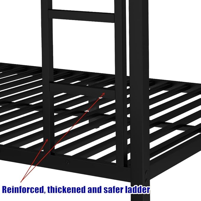 Higher Quality & Stronger Metal Bunk Bed Full Over Full Size Bunkbed Frame, Thickened Heavy Duty More Stable Steel Bunk Bed with Twin Size Trundle (Full)