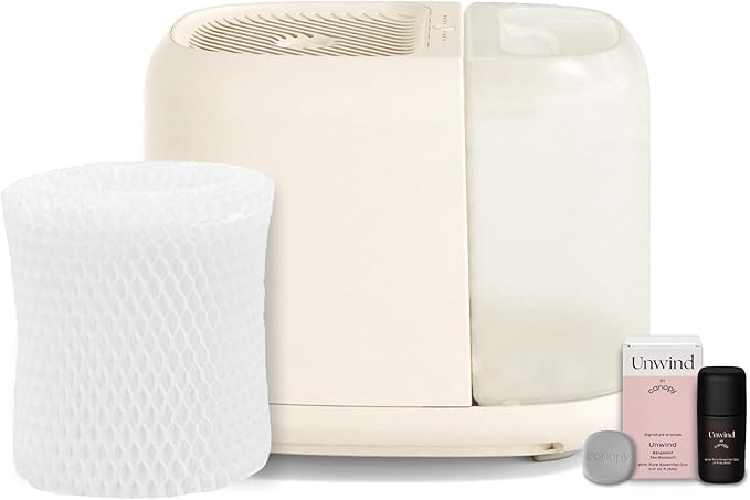 Canopy Large Room Humidifier, Cream, Large Living Space, 36HR Run Time, 5.5L Tank - Includes Canopy Humidifier Plus, Diffusion Well, Unwind Aroma, Filter, Power Cord & Adapter
