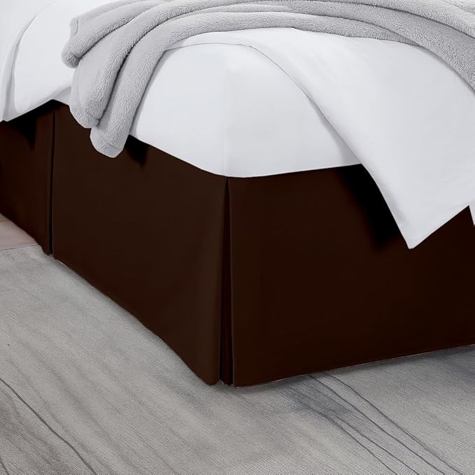 King Bed Skirt, Luxury 12 Inch Drop Chocolate Pleated Bed Skirt, Double Brushed Microfiber, Box Pleat Design, Wrinkle & Fade Resistant, Easy Fit Tailored Bedskirt for King Size Beds