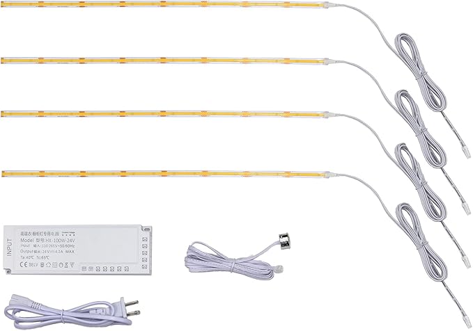 Motion Sensor Under Cabinet LED Lighting Kit for Kitchen Cabinets Counter Shelf Bookcase Closet, 20ft PCS Strip with Transformer,White 6500K (Cold White 6500K, 4 * 5Ft)