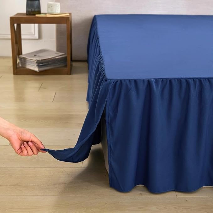 Bed Skirt Queen Size Ruffled Bed Skirt with Split Corners, Queen Bed Skirts 16 Inch Drop with Platform, 16'' Queen, Navy Blue