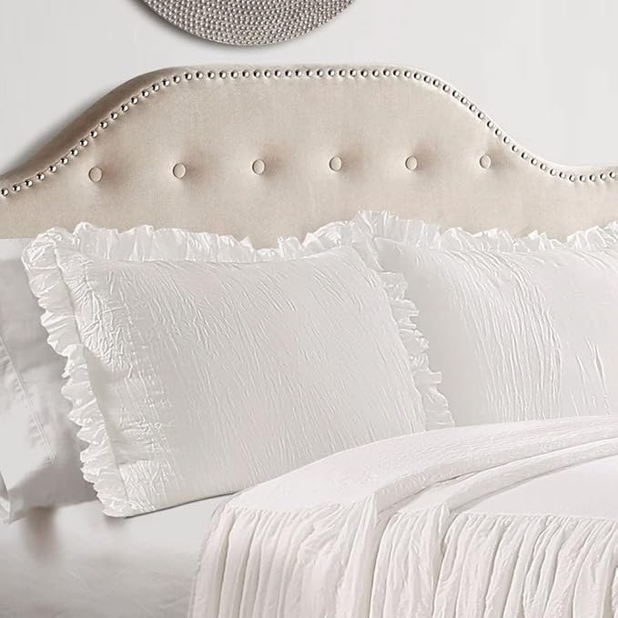 Lush Decor Ruffle Skirt Bedspread Set - 3-Piece Luxurious Farmhouse Bedding - Elegant Ruffle Detail - Timeless Style - Soft Lightweight Sheets - Queen, Navy