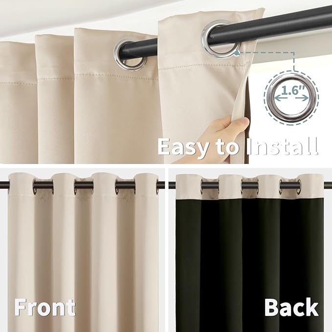 BGment Thermal Insulated 100% Blackout Curtains 72 Inch Length 2 Panels, Total Light Blocking Curtains for Bedroom, Grommet Window Drapes with Thick Black Liner, 52 Inch Wide Each Panel, Champagne