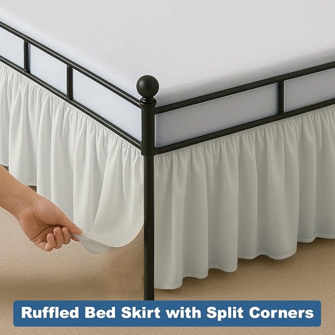 Ruffled Bed Skirt Split Corners with Platform, Tailored Fit Hotel Quality Wrinkle Free Ultra-Soft Microfiber Dust Ruffle, Upto 21 Inch Drop, Twin, Ivory