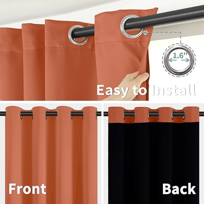 BGment Thermal Insulated 100% Blackout Curtains 63 Inch Length 2 Panels, Total Light Blocking Curtains for Bedroom, Grommet Window Drapes with Thick Black Liner, 52 Inch Wide Each Panel, Terracotta