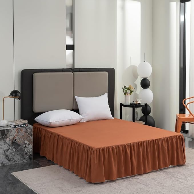 Terracotta Bed Skirt Full Size Ruffled Bed Skirt with Split Corners, Full Bed Skirt 14 Inch Drop, Full Size Bed Skirt Terracotta for Ruffled Bed Skirt with Split Corners, Bed Skirt Full Size