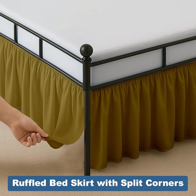 Ruffled Bed Skirt Split Corners with Platform, Tailored Fit Hotel Quality Wrinkle Free Ultra-Soft Microfiber Dust Ruffle, Upto 12 Inch Drop, King, Taupe