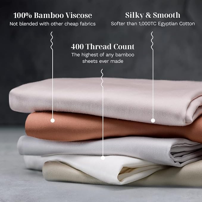 LUXOME Luxury Sheet Set | 100% Rayon (Viscose) from Bamboo | Twin Size - Ivory | Deep Pockets | 3-Piece Set (Fitted, Flat, Pillowcase)