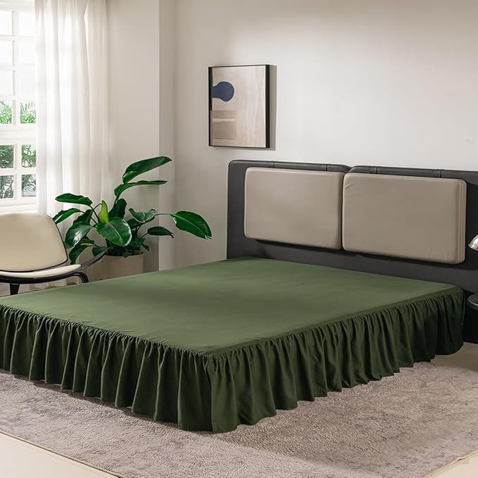 TSUTOMI Green Bed Skirt King Size Ruffled Bed Skirt with Split Corners, King Bed Skirt 14 Inch Drop, King Size Bed Skirt Green for Ruffled Bed Skirt with Split Corners, Bed Skirt King Size