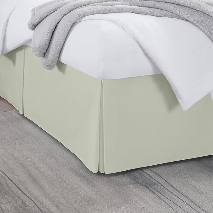 Queen Bed Skirt, Luxury 21 Inch Drop Ivory Pleated Bed Skirt, Double Brushed Microfiber, Box Pleat Design, Wrinkle & Fade Resistant, Easy Fit Tailored Bedskirt for Queen Size Beds