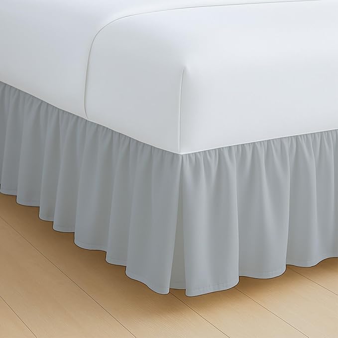 Rajlinen Ruffled Bed Skirt Twin XL, 16 Inch Drop Dust Ruffle with Split Corners, 100% Microfiber Bedskirt with Platform, Three-Sided Coverage Ruffled Gathering Design, Light Grey