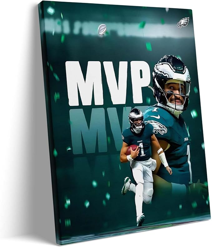 B.B.F MAKE 2025 Super Canvas Bowl Wall Art Champions MVP Hurts Canvas Wall Decor Eagles Poster Print Philadelphia Sports Star Picture Gift Modern Bedroom Living Room Home Decoration, Framed 8x10inch