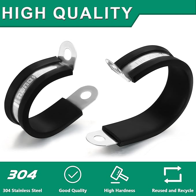 15pcs 1-1/4 Inch Stainless Steel Cable Clamps,Rubber Coated Cushioned Insulated Cable Clamp,Automotive Cable Wire Clamps,Pipe Clamps,Metal Clamp for Tube,Lines,Wire Cord Installation(Black,32mm)