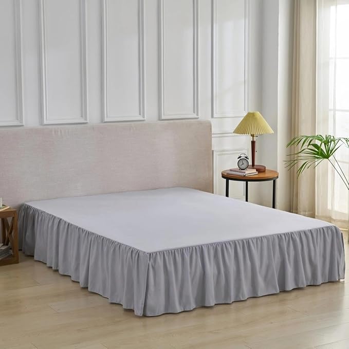 Bed Skirt Full Size Ruffled Bed Skirt with Split Corners, Full Bed Skirts 14 Inch Drop with Platform, 14'' Full, Silver Gray