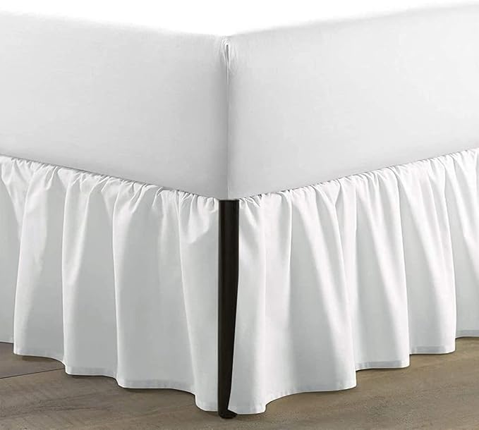 SKY BEDDINGS - King Size Ruffled Bed Skirt with Split Corners - 16 Inch Drop Dust Ruffle Bed Skirt with Platform Three Sided Coverage - 100% Microfiber, White