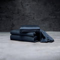 LUXOME Luxury Sheet Set | 100% Rayon (Viscose) from Bamboo | Split King - Navy | Deep Pockets | 5-Piece Set (2 Fitted, Flat, 2 Pillowcases)