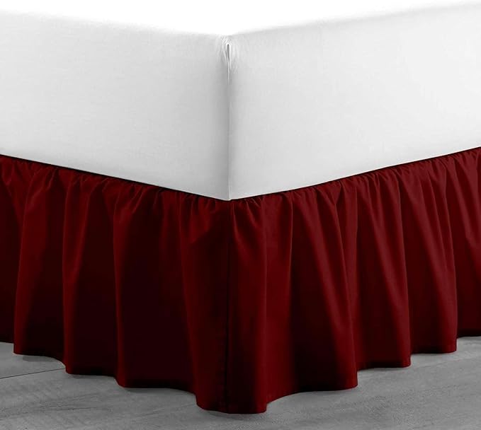 Burgundy Solid Ruffled Bed Skirt Twin-30 Inch Drop Split Corner, Microfiber Bedskirt with Platform Three Sided Coverage