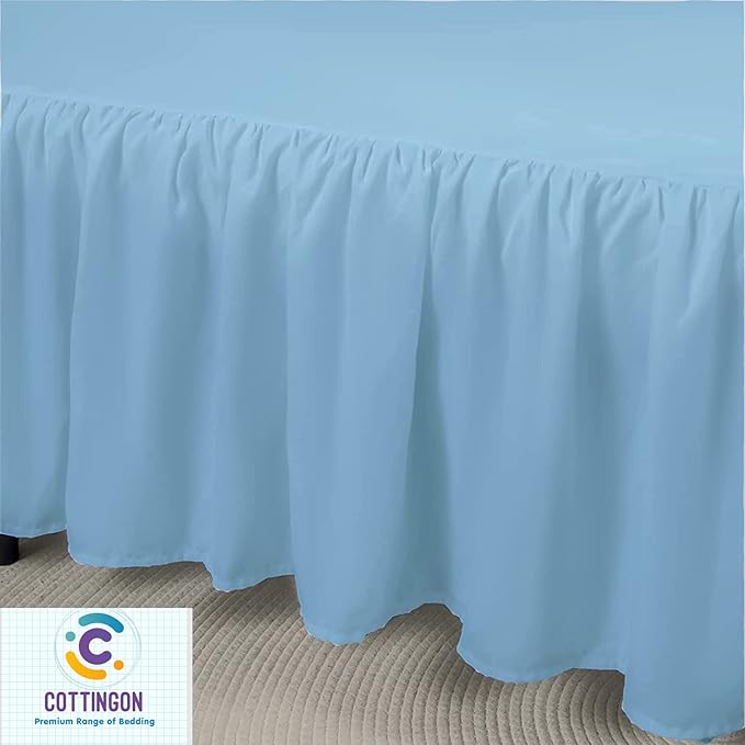 Ruffled Bed Skirt with Split Corners-Dust Ruffle - 15" Drop 100% Microfiber Soft,Sheen & Luxurious Look - Bed Skirts (Light Blue -Twin)