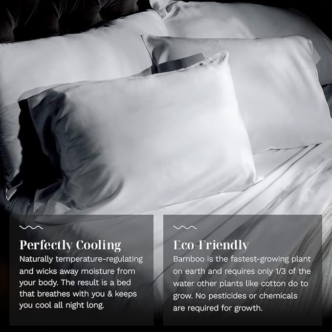 LUXOME Luxury Sheet Set | 100% Rayon (Viscose) from Bamboo | King Size - White | Deep Pockets | 4-Piece Set (Fitted, Flat, 2 Pillowcases)