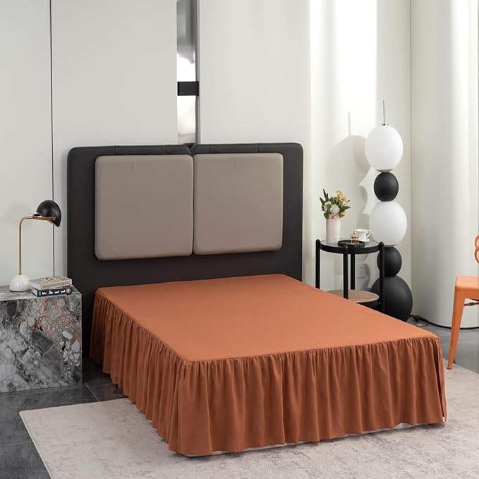 Bed Skirt King Size Ruffled Bed Skirt with Split Corners, 18 Inch Drop Dust Ruffle Bed Skirts with Platform, Terracotta