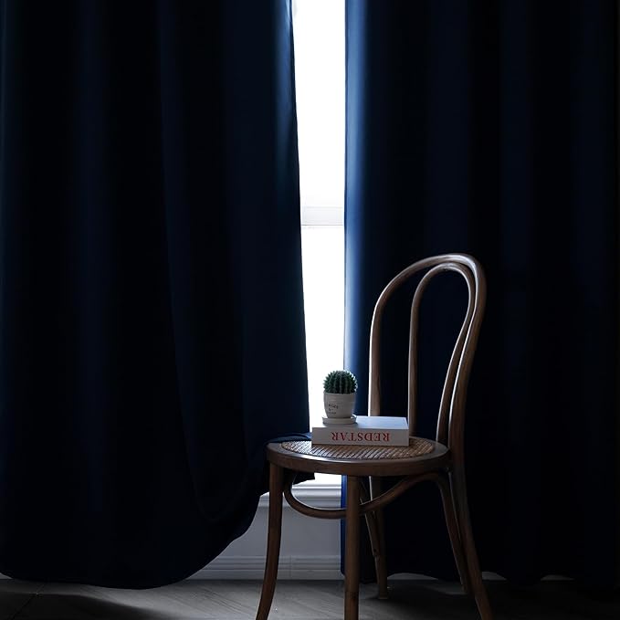 Blackout Curtains 96 Inch Length 2 Panels Set, Black Out Curtains for Bedroom 96 Inch Long, Rod Pocket Energy Saving Room Darkening Drapes for Living Room Window Navy Blue(W52 x L96)