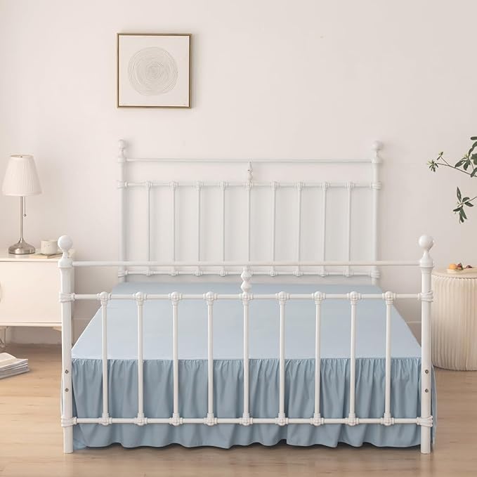 Bed Skirt King Size Ruffled Bed Skirt with Split Corners, 16 Inch Drop Dust Ruffle Bed Skirts with Platform, Gathered Style, 100% Microfiber, Grayish Blue