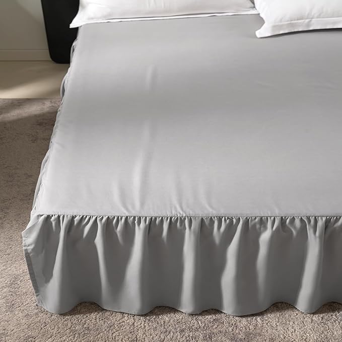 Light Grey Bed Skirt King Size Ruffled Bed Skirt with Split Corners, King Bed Skirt 12 Inch Drop, King Size Bed Skirt Grey for Ruffled Bed Skirt with Split Corners, Bed Skirt King Size