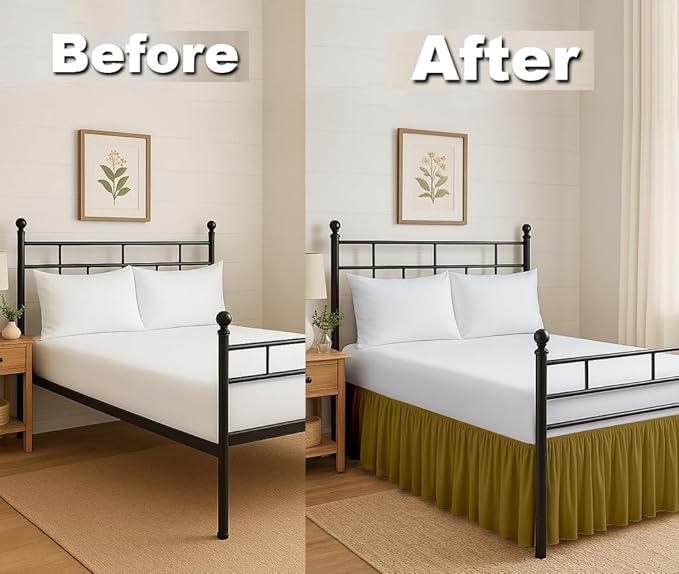 Ruffled Bed Skirt Split Corners with Platform, Tailored Fit Hotel Quality Wrinkle Free Ultra-Soft Microfiber Dust Ruffle, Upto 10 Inch Drop, King, Taupe