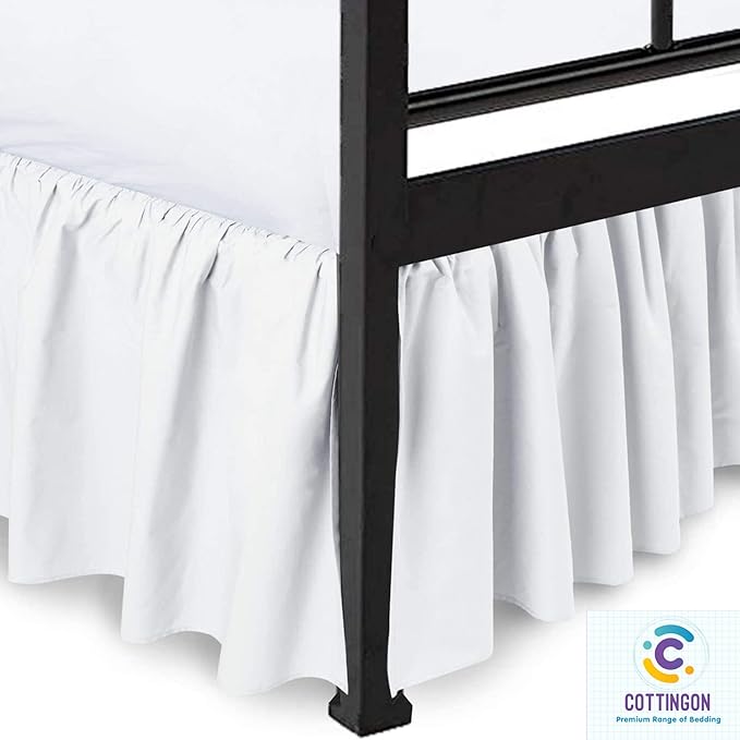 Ruffled Bed Skirt with Split Corners-Dust Ruffle - 22" Drop 100% Microfiber Soft,Sheen & Luxurious Look - Bed Skirts (White -Twin)