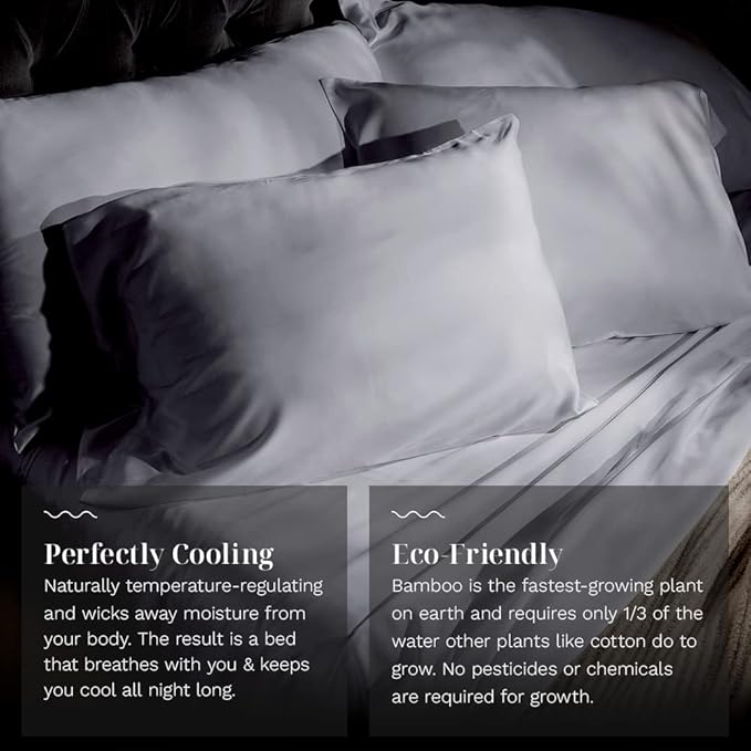 LUXOME Luxury Sheet Set | 100% Rayon (Viscose) from Bamboo | King Size - Stone | Deep Pockets | 4-Piece Set (Fitted, Flat, 2 Pillowcases)