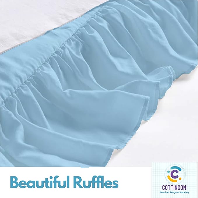Cottingon Ruffled Bed Skirt with Split Corners-Dust Ruffle - 21" Drop 100% Microfiber Soft,Sheen & Luxurious Look - Bed Skirts (Light Blue -Twin)