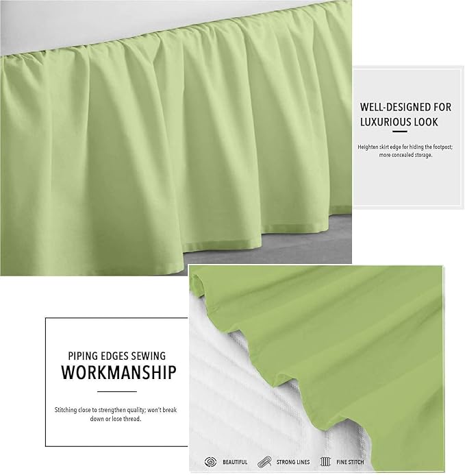 Sage Solid Ruffled Bed Skirt Twin-16 Inch Drop Split Corner, Microfiber Bedskirt with Platform Three Sided Coverage
