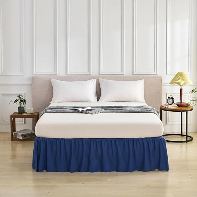 Bed Skirt Full Size Ruffled Bed Skirt with Split Corners, Full Bed Skirts 12 Inch Drop with Platform, 12'' Full, Navy Blue
