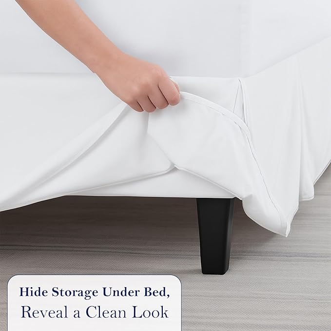 Full Bed Skirt, Luxury 15 Inch Drop White Pleated Bed Skirt, Double Brushed Microfiber, Box Pleat Design, Wrinkle & Fade Resistant, Easy Fit Tailored Bedskirt for Full Size Beds