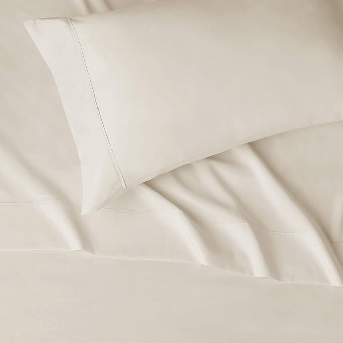 Amazon Basics Lightweight Super Soft Easy Care Comfortable Microfiber 3 Piece Bed Sheet Set with 14-Inch Deep Pockets, Twin XL, Beige, Solid