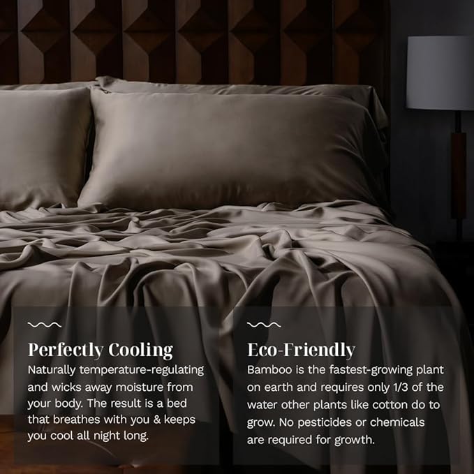 LUXOME Luxury Sheet Set | 100% Viscose from Bamboo | Queen Size - Truffle | Deep Pockets | 4-Piece Set (Fitted, Flat, 2 Pillowcases)
