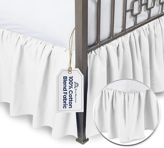 BLISSFORD White Bed Skirt - Twin XL 14 inch Drop - with Split Corners - Cotton Blend Ruffle Bed Skirt, Dust Ruffle for Extra Long Twin Size Bed, Dorm White Bedskirt, Machine Washable