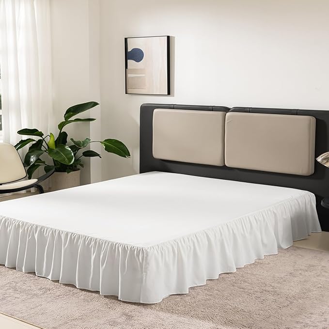 TSUTOMI Ivory Ruffled Bed Skirt - Queen Size, 12 Inch Drop, Split Corners