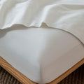 MooMee Fitted Bottom Sheet Only 100% Washed Cotton Linen Like Textured Breathable Durable Soft Comfy Deep Pocket Fits Mattress up to 17" (Off White, King)