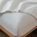 MooMee Fitted Bottom Sheet Only 100% Washed Cotton Linen Like Textured Breathable Durable Soft Comfy Deep Pocket Fits Mattress up to 17" (Off White, California King)