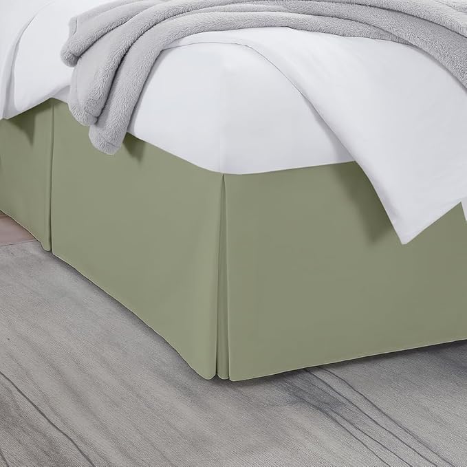 King Bed Skirt, Luxury 16 Inch Drop Sage Pleated Bed Skirt, Double Brushed Microfiber, Box Pleat Design, Wrinkle & Fade Resistant, Easy Fit Tailored Bedskirt for King Size Beds