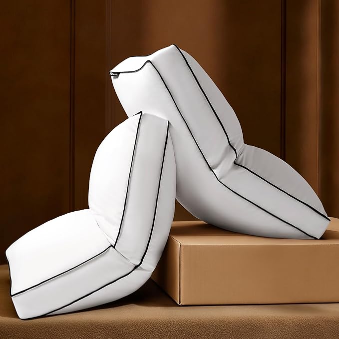 Flat Thin Goose Feather Down Pillows Standard Size Set of 2, Soft Down Surrounded Hotel Collection Bed Pillow with 3 Inch Gusset, 2 Pack, Plush for Stomach, Back Sleepers 20x26 in.