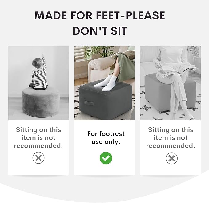 MeMoreCool Stuffed Pouf Ottoman Foot Rest Square, Corduroy Floor Pouf Foot Stool with Foam Chunk Filling, Soft Stuffed Ottoman Footrest for Living Room, Black