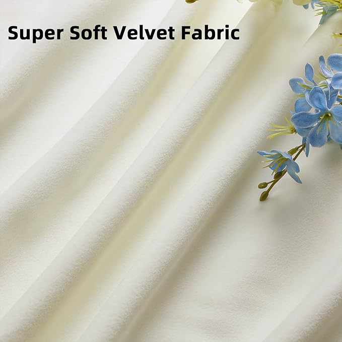 Joydeco Ivory Velvet Curtains 84 inch Length 2 Panels, Luxury Blackout Rod Pocket Thermal Insulated Window Curtains, Super Soft Room Darkening Drapes for Living Dining Room Bedroom,W52 x L84