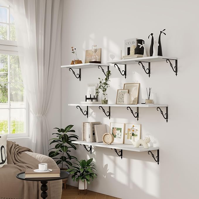 Dreamland Deep Floating Shelves, 31" W x 12" D Wall Shelves Set of 2, Wide Display Shelf Wall Mounted with Brackets, Bookshelf for Living Room, Bathroom, Bedroom, White