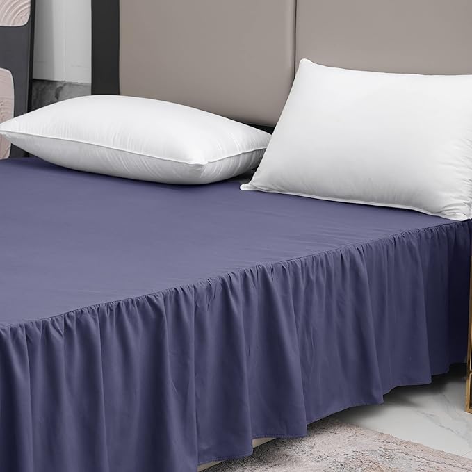 Navy Blue Bed Skirt Full Size Ruffled Bed Skirt with Split Corners, Full Bed Skirt 18 Inch Drop, Full Size Bed Skirt Black for Ruffled Bed Skirt with Split Corners, Bed Skirt Full Size
