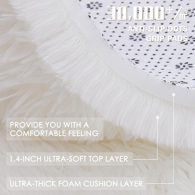 OLANLY 8x10 Machine Washable Large Area Rugs for Living Room, Bedroom, Soft Fluffy Shaggy Bedside Rug, Indoor Floor Carpet for Kids Girls and Boys, Dorms, Nursery, Home Decor Aesthetic, Ivory