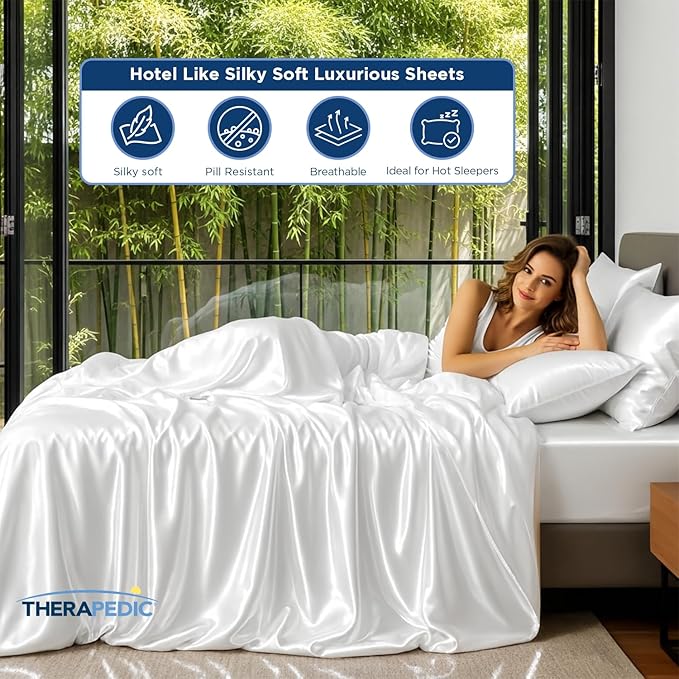 Therapedic 1000TC California King 6-Piece Sheet Set - 100% Organic Rayon Derived from Bamboo Blend with Cooling Fiber, Ideal for Hot Sleepers - 16" Deep Pocket Fitted Sheet, Bonus Pillowcases - Ivory