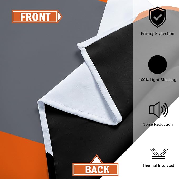 Orange 100% Blackout Curtains 45 inch Length 2 Panels Set White Grey Modern Abstract Geometric Drapes for Kitchen Black Out Curtains Insulated Room Darkening Small Window Curtains, 42Wx45L