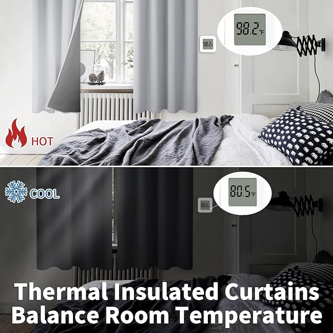 BGment Thermal Insulated 100% Blackout Curtains for Bedroom with Black Liner, Double Layer Full Room Darkening Noise Reducing Grommet Curtain (46 x 90 Inch, Light Grey, 2 Panels)